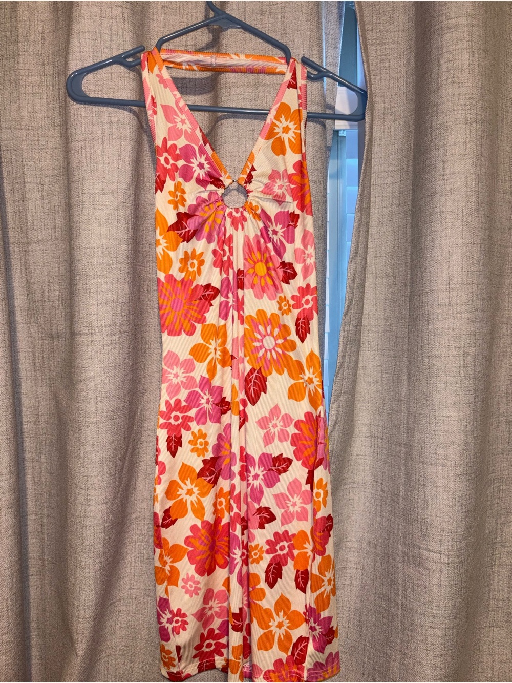 Girls Pink & Orange Floral One-Piece Swim Coverup